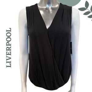 Black Sleeveless Knit Top by Liverpool | Draped Hem | Faux Wrap | Size XS